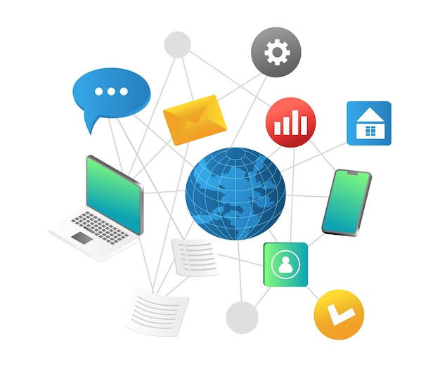 Flat isometric illustration concept worldwide data network