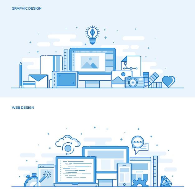 Flat line color concept- Web and Graphic Design