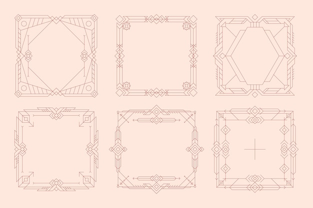 flat linear square frame set collection with ornaments and geometric shapes