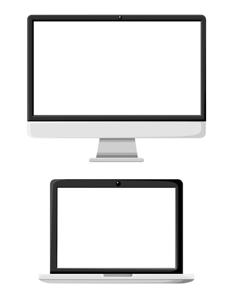 Flat monoblock illustration and laptop