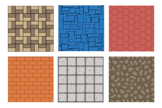 Flat set ground game patterns set stone textures Design for stickers logo mobile app