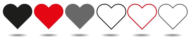 Flat style for graphic and web design Heart in different colors Full heart and in line