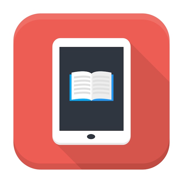 flat style vector squared app icon. e book app icon with long shadow