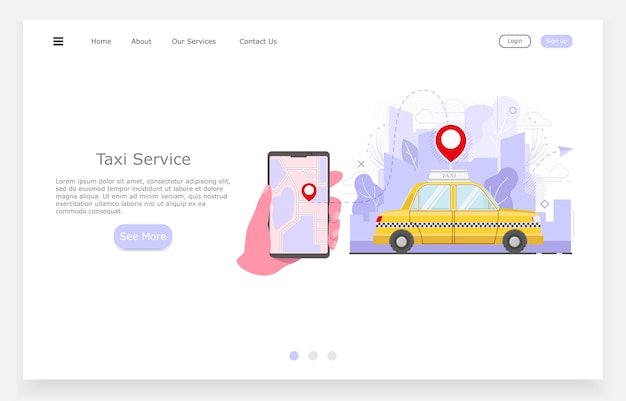 Flat taxi illustration, hand with taxi phone calls, taxi service concept.
