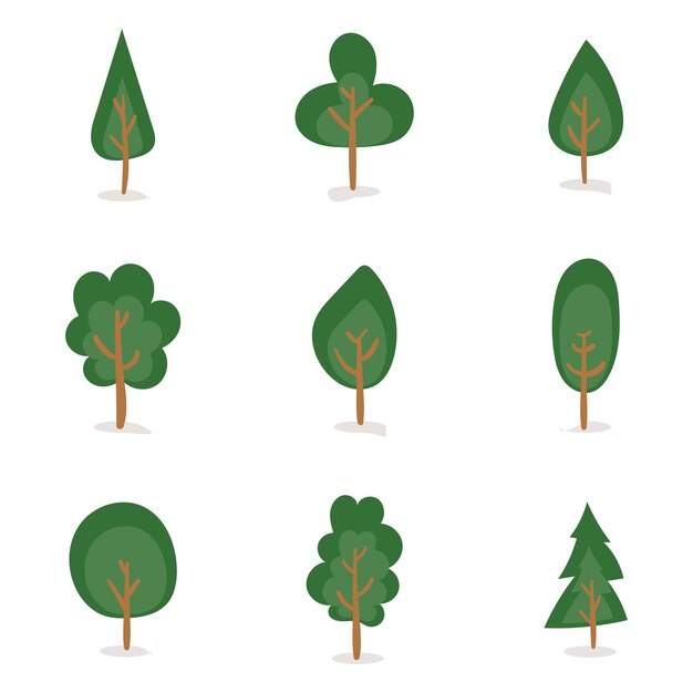 Flat trees set Flat forest tree nature plant isolated white background