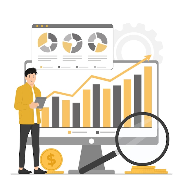 flat vector financial analyst business performance analysis concept illustrator