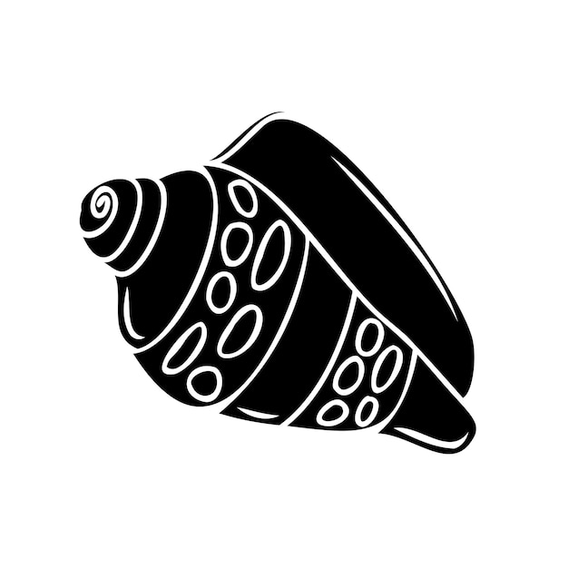 Flat vector icon of a seashell or clam in black silhouette of a seashell