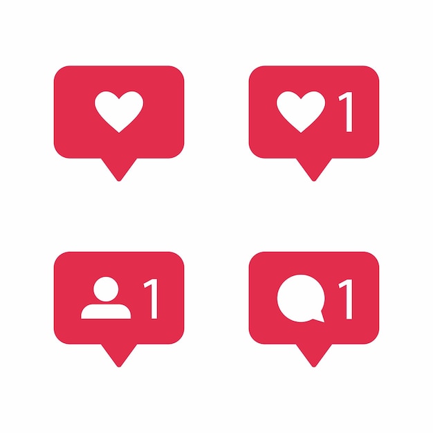 Flat vector icon of social media network rank Thumbs up heart symbol comments and new followers