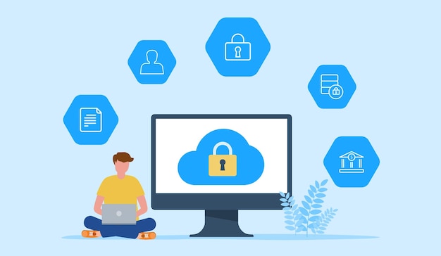 flat vector illustration design business data protection and internet cyber security concept