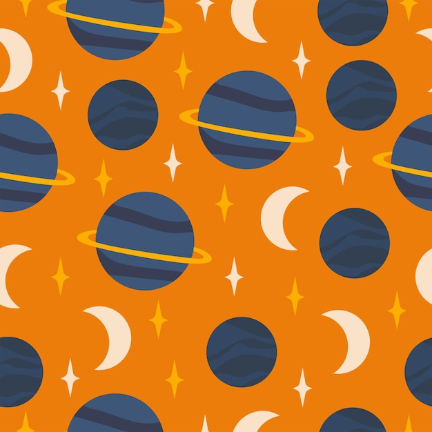 Flat vector illustration seamless pattern of full moon eclipsestarry skySpace pattern
