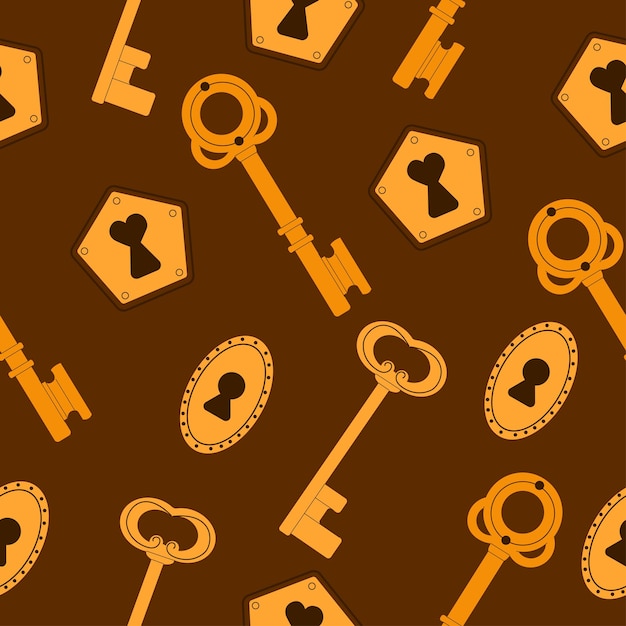 Flat vector illustration seamless pattern of vintage keys retro keys