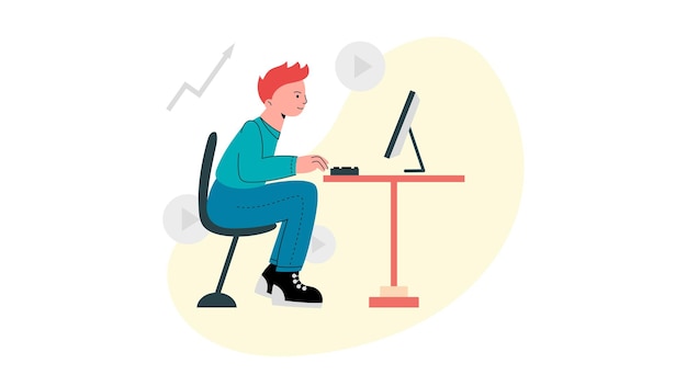 Flat vector illustration Simple art Person working drawing Education work computer