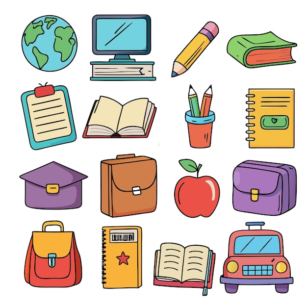 Flat vector set of compositions with objects related to education theme Back to school