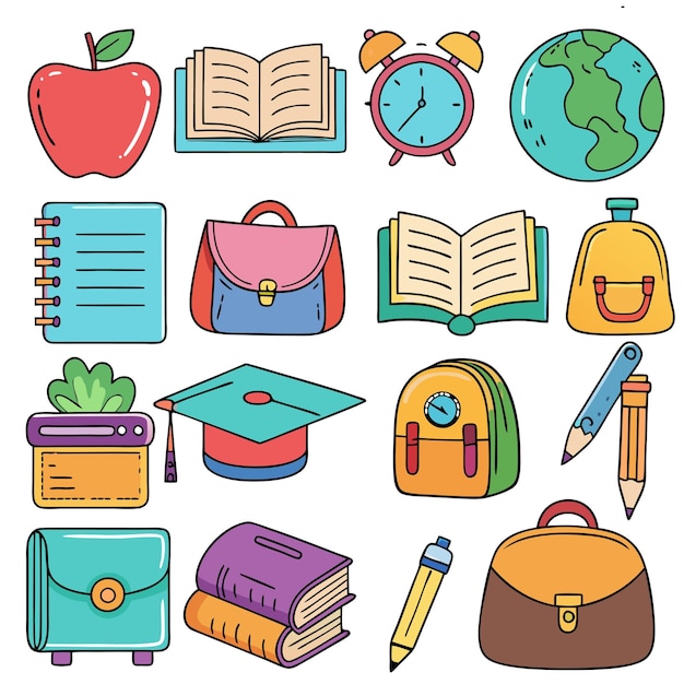 Flat vector set of compositions with objects related to education theme Back to school
