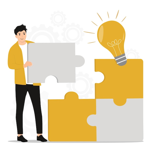 Flat vector solve business problem with brilliant idea thinking and creativity concept