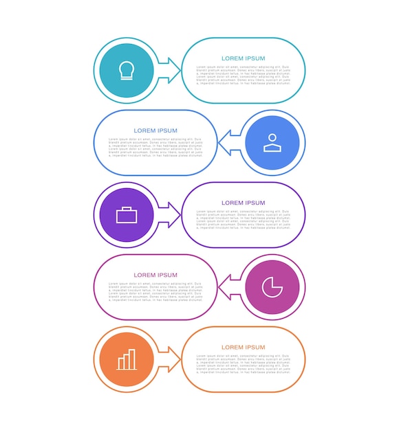 flat vertical infographic template with 5 steps or options with thin line icons