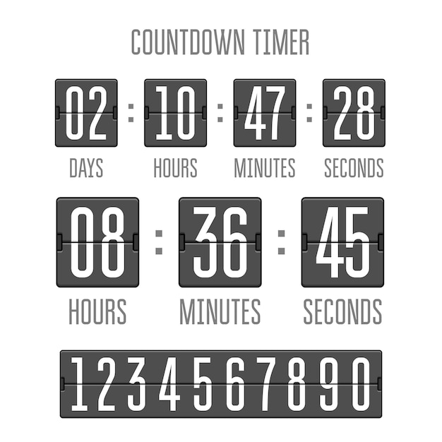 flip countdown clock counter timer on white