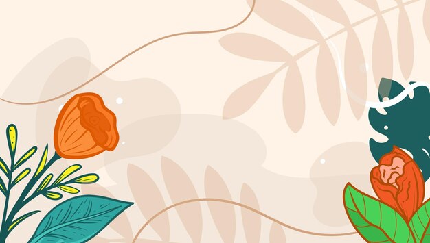floral abstract shapes background with hand drawn texture brush leave and minimalist style