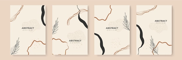 Floral background set. Abstract creative backgrounds in minimal trendy style with copy space for greeting card or cover presentation design templates. Earth tone color social media template