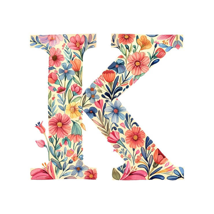 Vektör floral letter k vector illustration in watercolor style