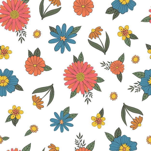 floral seamless pattern with retro flowers and leaves for textile prints and wallpaper
