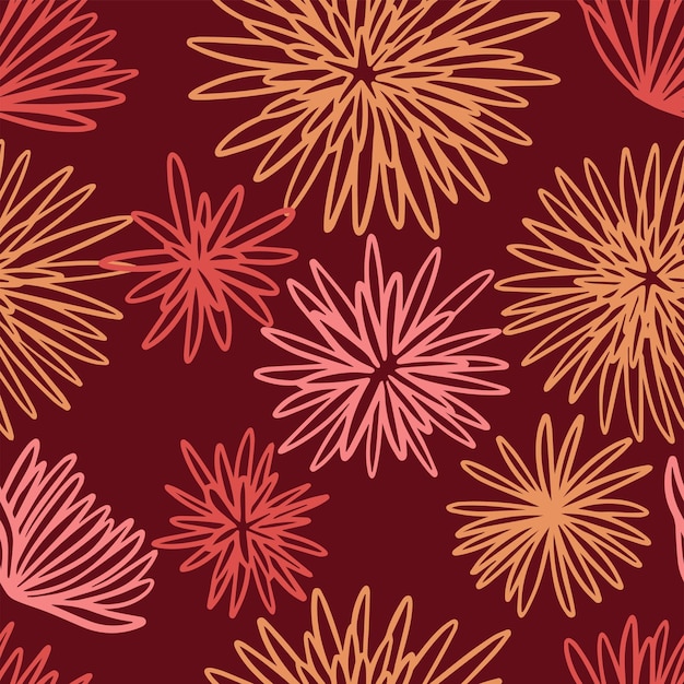 floral vector seamless pattern. background with abstract chrysanthemums flowers. colored ornament in doodles style. botanical design for textile, fabric, wallpaper, decor.