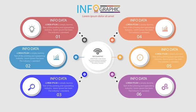 flow chart diagram with circle elements infographic design template 6 options