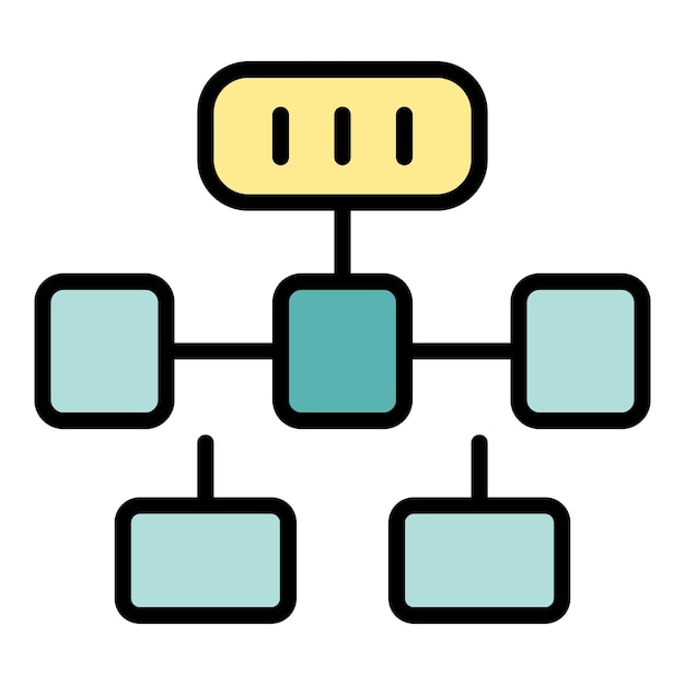 Flow scheme icon outline vector Workflow process Gear system color flat
