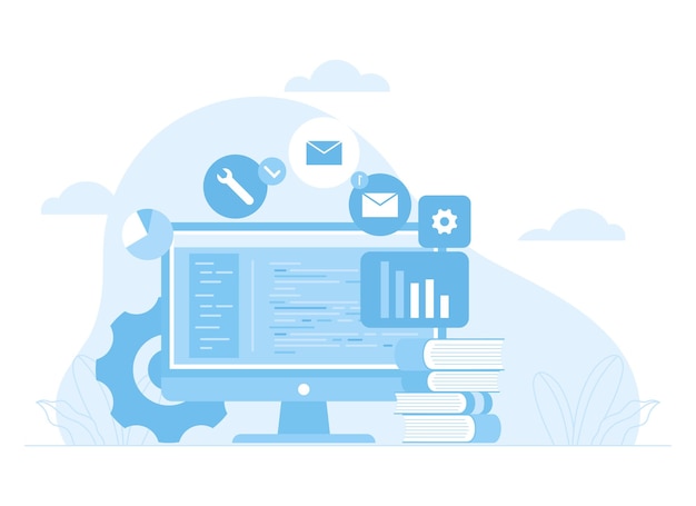 Flowchart icon with computer trending concept flat illustration