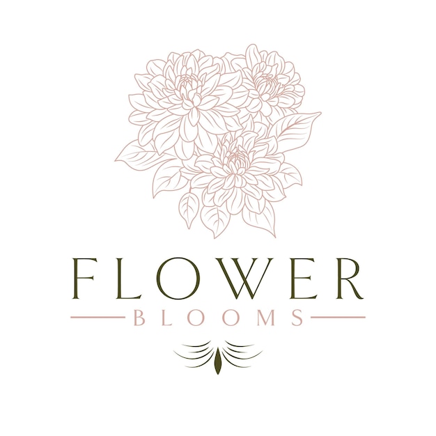 Flower blooms vector logo design Dahlia flower logotype Floral logo template for beauty industry