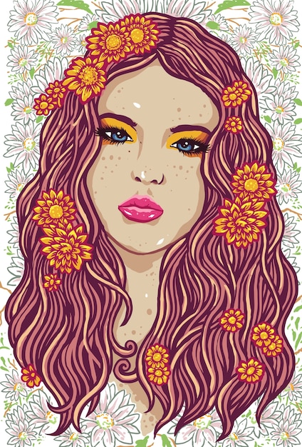 Flower Girl Pattern Handmade Backround Illustration