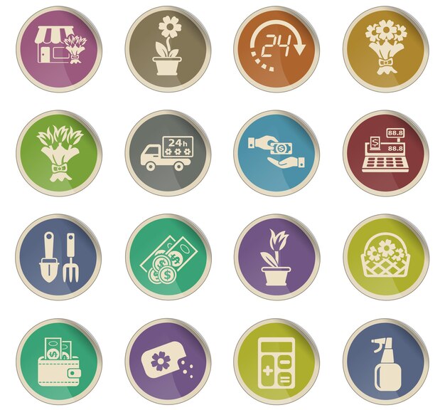 Flower shop web icons in the form of round paper labels