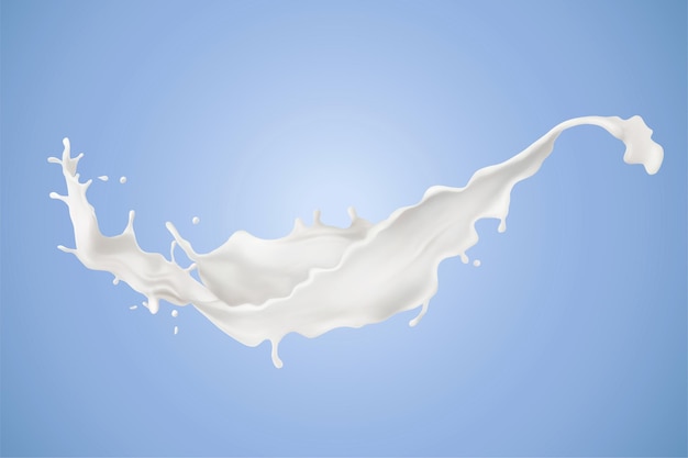 flowing and splashing liquid milk in 3d illustration
