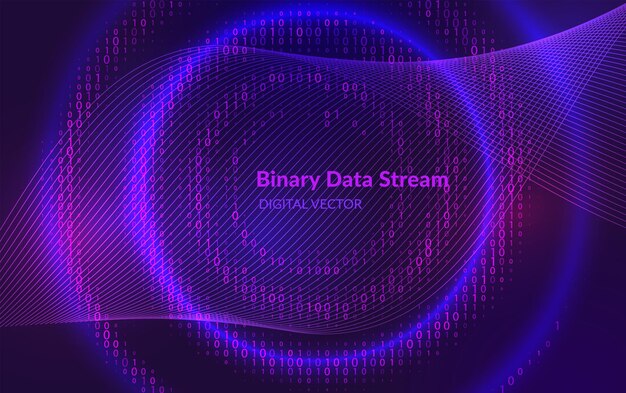 Flowing binary code stream with neon glow and gradient color Perfect for digital data computer technology and data science projects