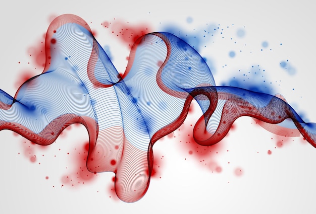 Flowing energy particles, wave of blended dots. Curved dotted 3d lines vector effect illustration. 3d futuristic technology style.