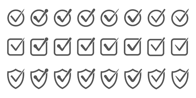 Flueben ikon sæt. Check Marks Icons stock illustration.