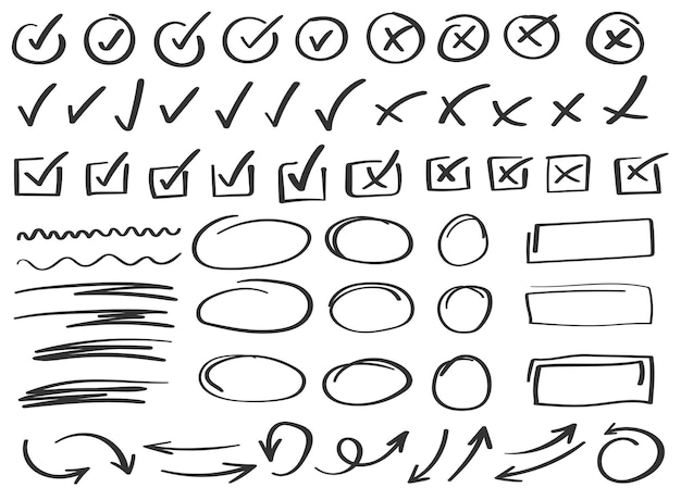 Fluebensikon i håndtegnet stil Håndlavet doodle-vektorillustration på isoleret baggrund. Krydscirkler, pileskilt, forretningskoncept