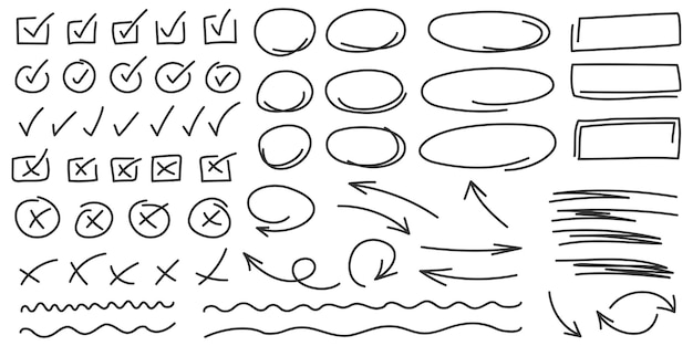 Fluebensikon i håndtegnet stil Håndlavet doodle-vektorillustration på isoleret baggrund. Krydscirkler, pileskilt, forretningskoncept