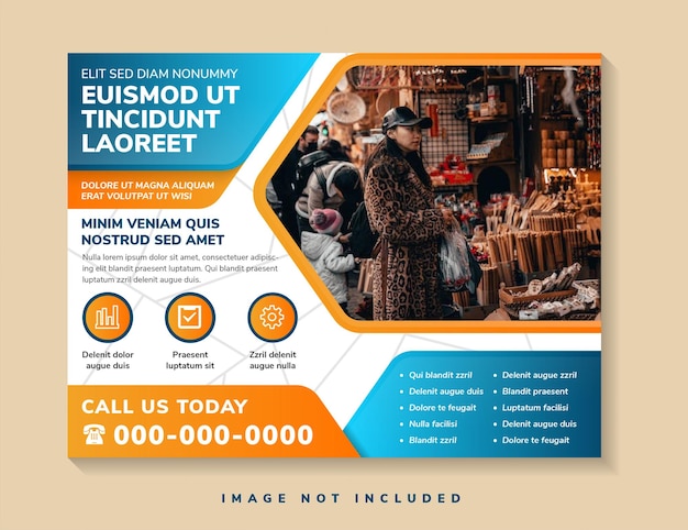 flyer template design with headline is editable custom dummy text. space of photo collage and text.