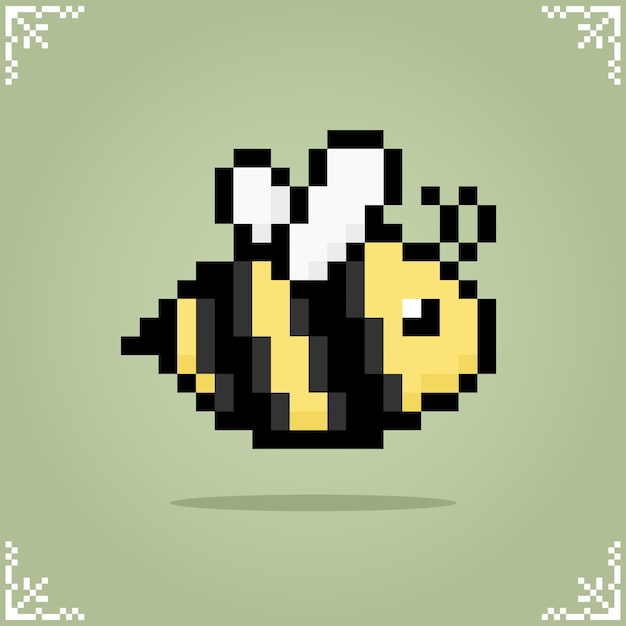 flying bee in 8 bit pixel art cute animal for game assets in vector illustration