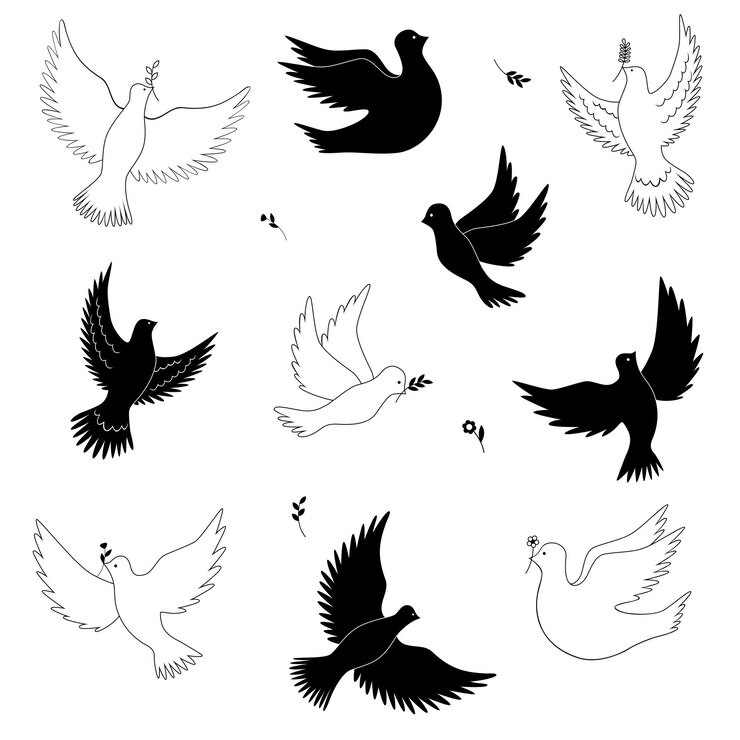 Vektör flying dove vector sketch set dove of peace