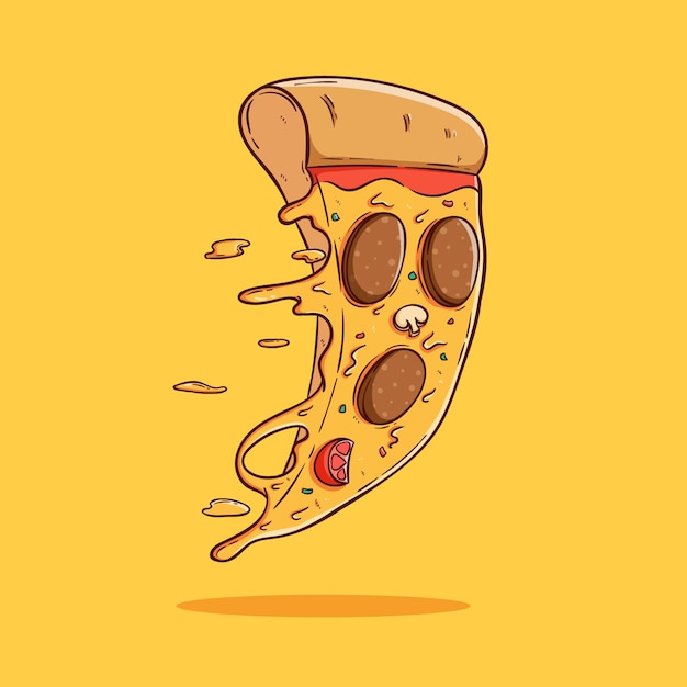 flying or floating pizza slice with melted topping