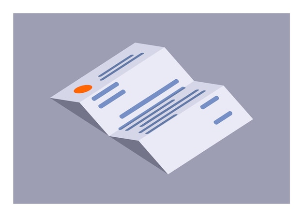 Folded letter paper in isometric view Simple flat illustration