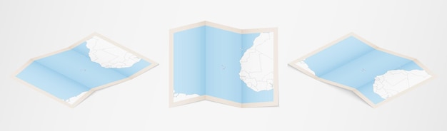 Folded map of Cape Verde in three different versions.