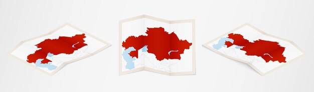 Folded map of Kazakhstan in three different versions.