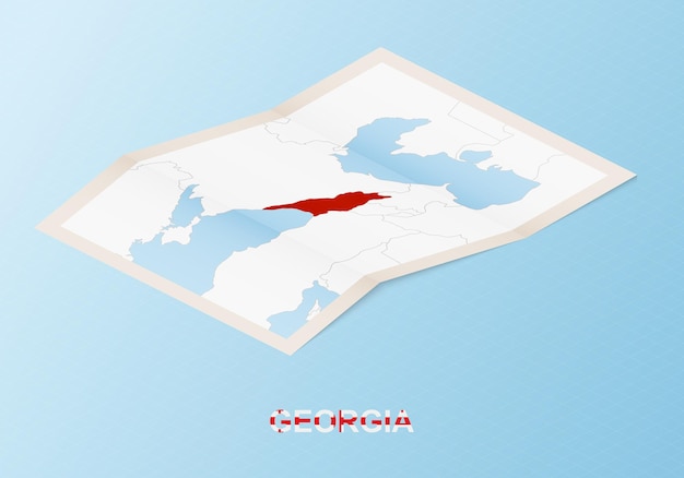 Folded paper map of Georgia with neighboring countries in isometric style.