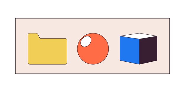 Folder and geometrical shapes 2D linear cartoon objects