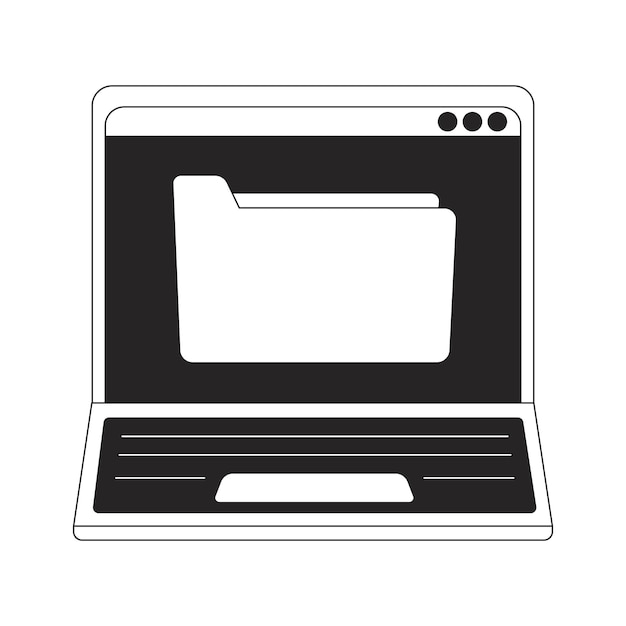 Folder on laptop screen flat monochrome isolated vector object Storage Editable black and white line art drawing Simple outline spot illustration for web graphic design