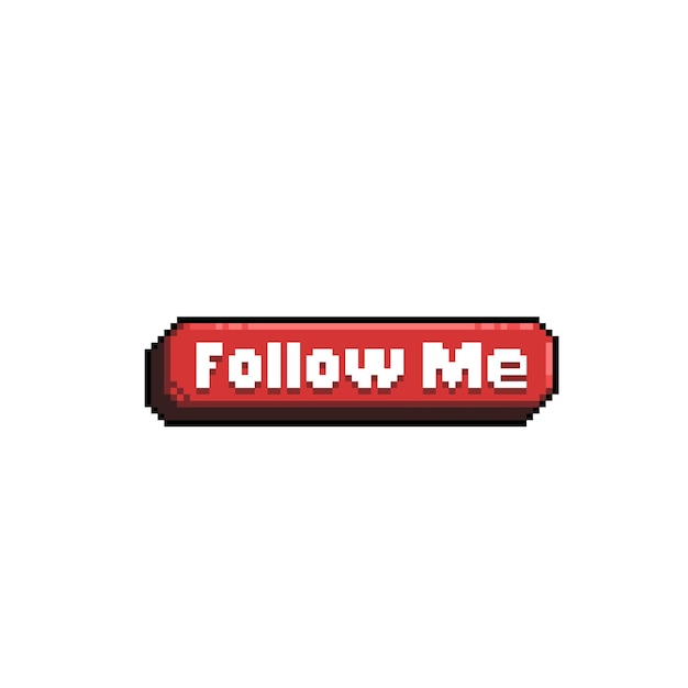 follow me red button in pixel art style
