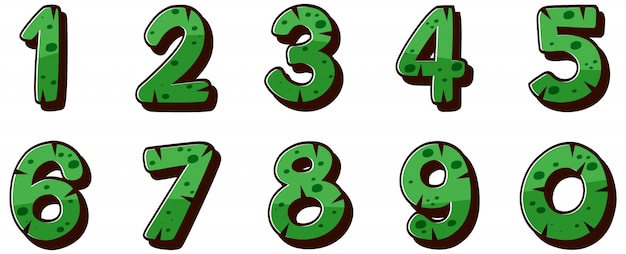 Fontdesign för nummer ett till noll på vit bakgrund